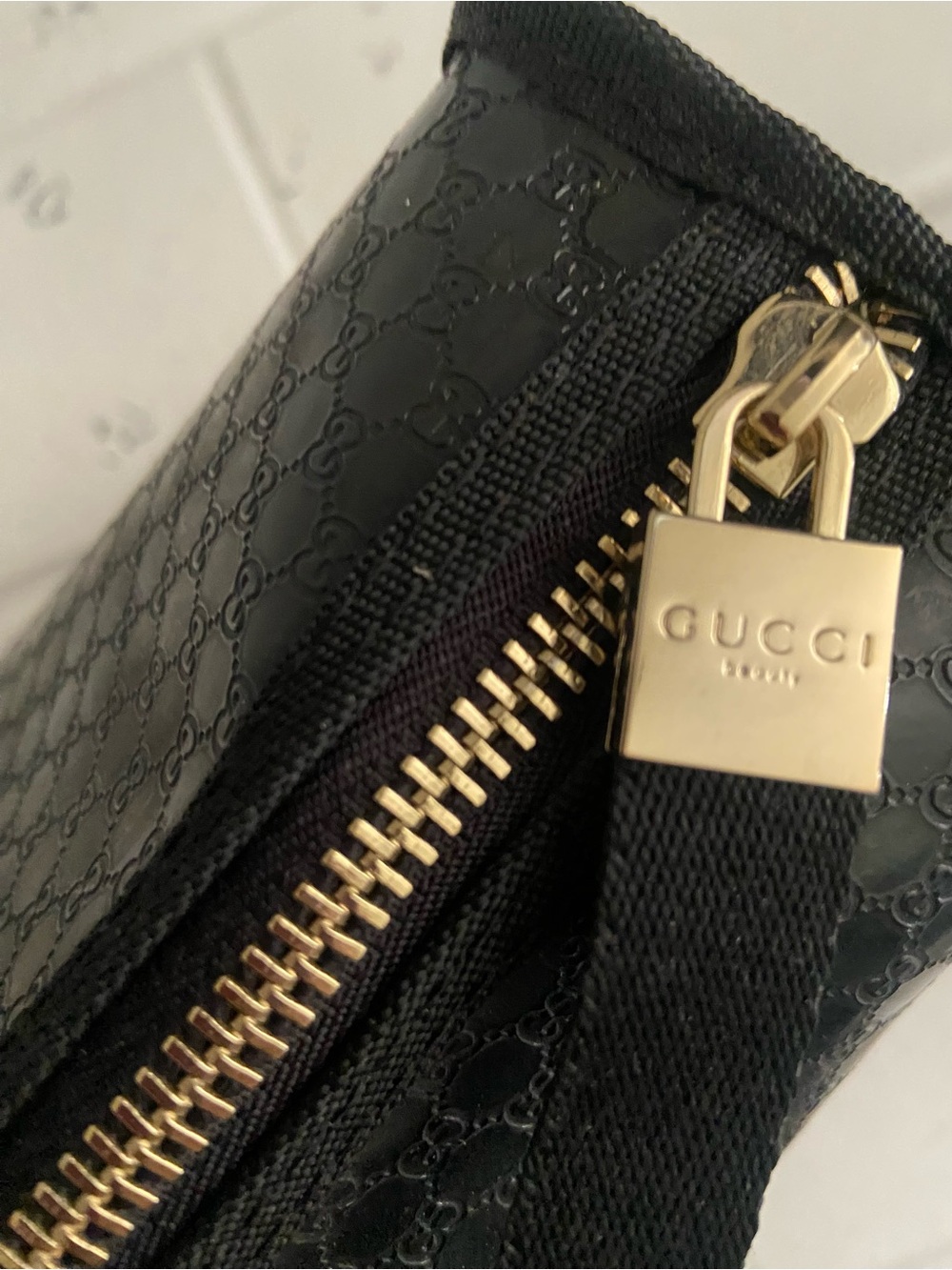 Gucci Black Logo Embossed jelly cosmetics Bag with Gold Hardware